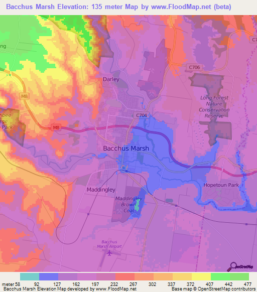 Bacchus Marsh,Australia Elevation Map