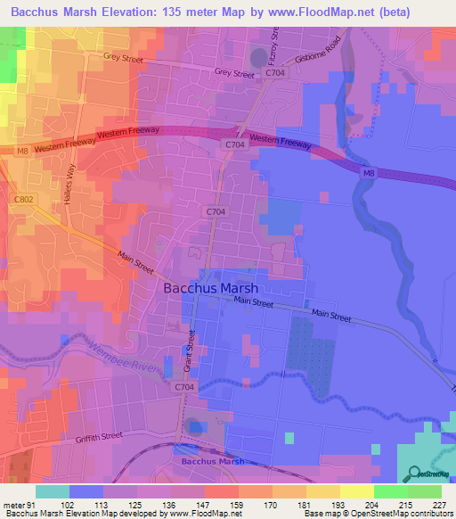 Bacchus Marsh,Australia Elevation Map