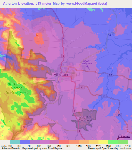 Atherton,Australia Elevation Map