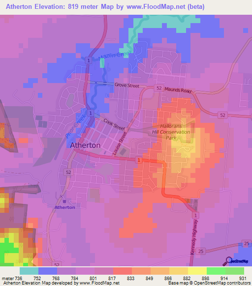 Atherton,Australia Elevation Map