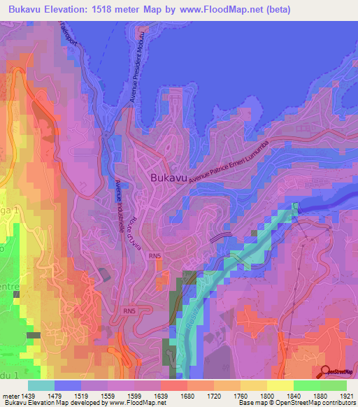 Bukavu,Congo (Kinshasa) Elevation Map