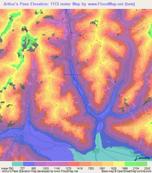 Arthur's Pass,New Zealand Elevation Map