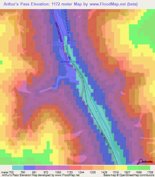 Arthur's Pass,New Zealand Elevation Map