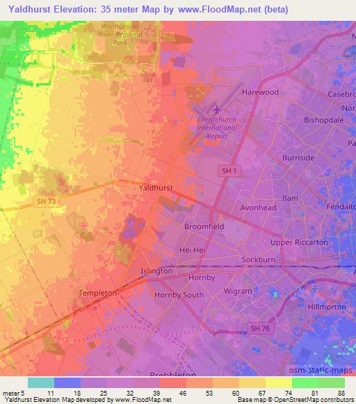 Yaldhurst,New Zealand Elevation Map