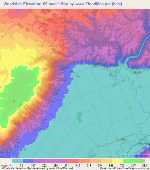 Woodside,New Zealand Elevation Map