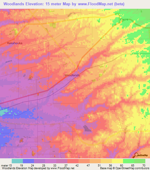 Woodlands,New Zealand Elevation Map