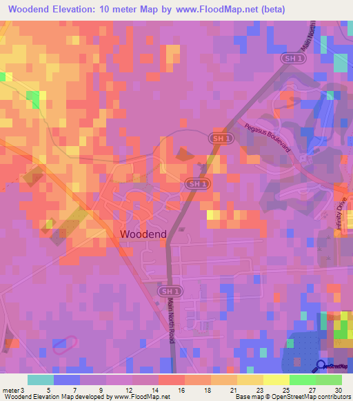 Woodend,New Zealand Elevation Map