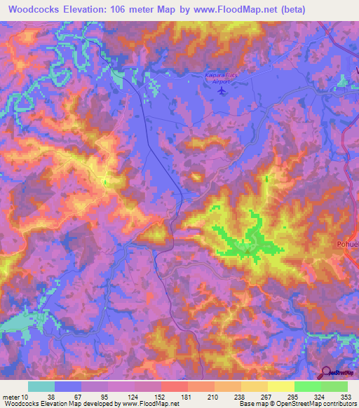 Woodcocks,New Zealand Elevation Map
