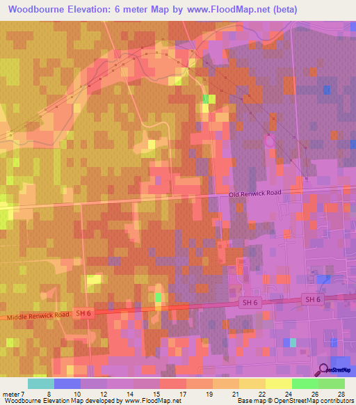 Woodbourne,New Zealand Elevation Map