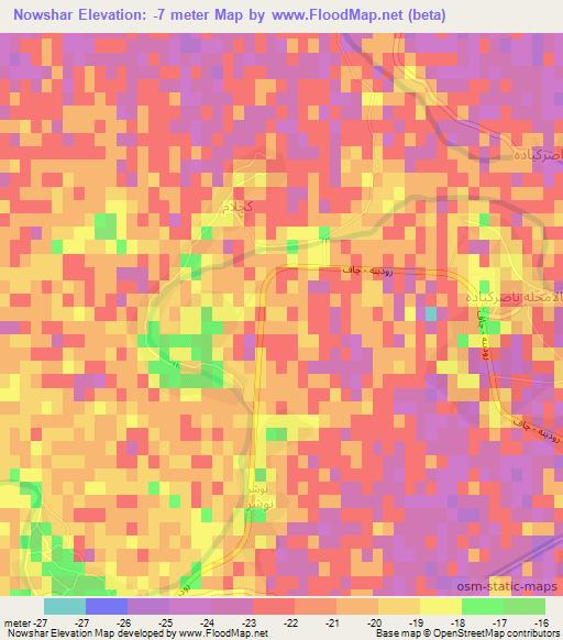 Nowshar,Iran Elevation Map