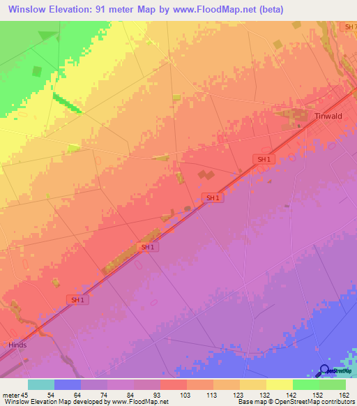 Winslow,New Zealand Elevation Map