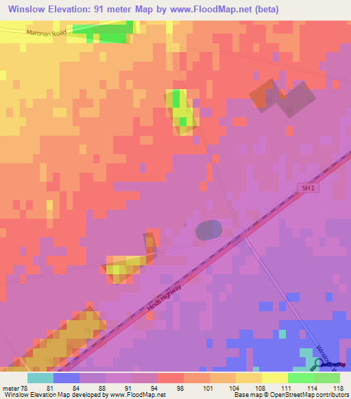 Winslow,New Zealand Elevation Map