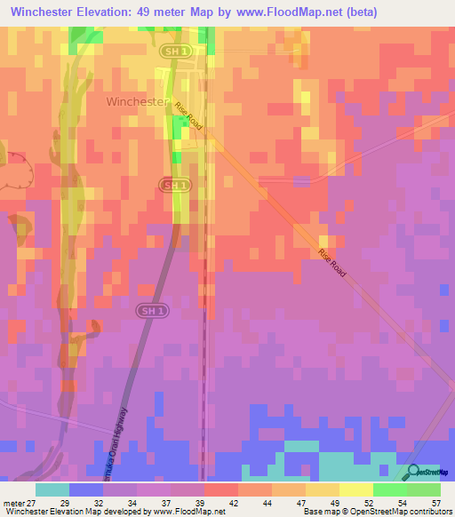 Winchester,New Zealand Elevation Map