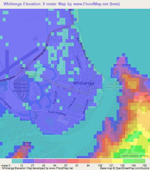 Whitianga,New Zealand Elevation Map