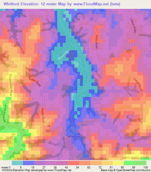 Whitford,New Zealand Elevation Map