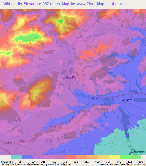 Whitecliffs,New Zealand Elevation Map