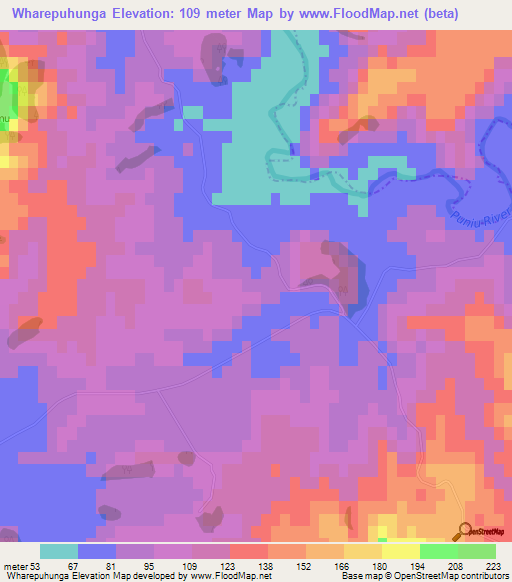 Wharepuhunga,New Zealand Elevation Map