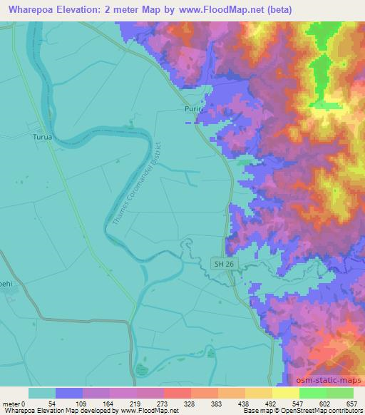 Wharepoa,New Zealand Elevation Map