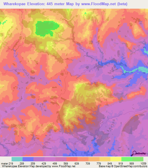 Wharekopae,New Zealand Elevation Map