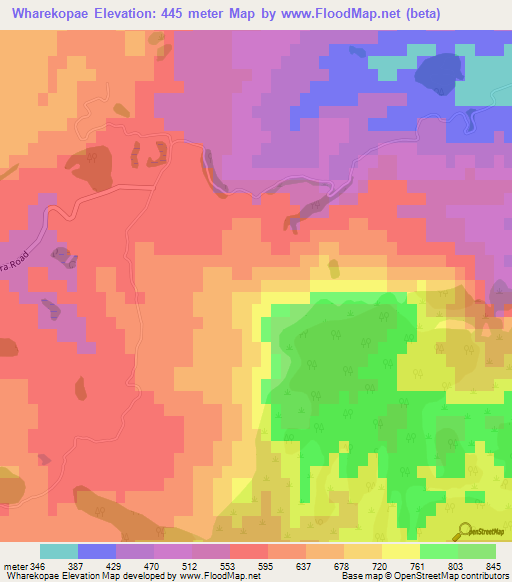 Wharekopae,New Zealand Elevation Map