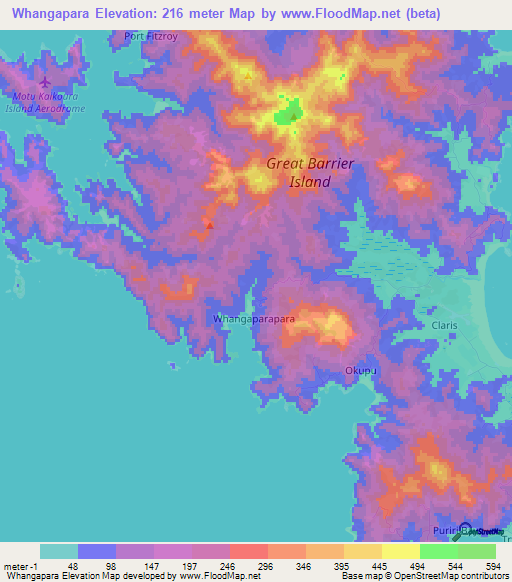 Whangapara,New Zealand Elevation Map