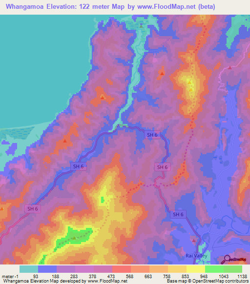 Whangamoa,New Zealand Elevation Map