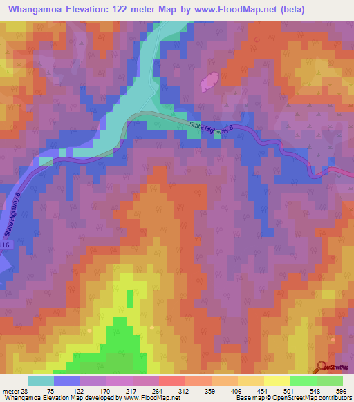 Whangamoa,New Zealand Elevation Map