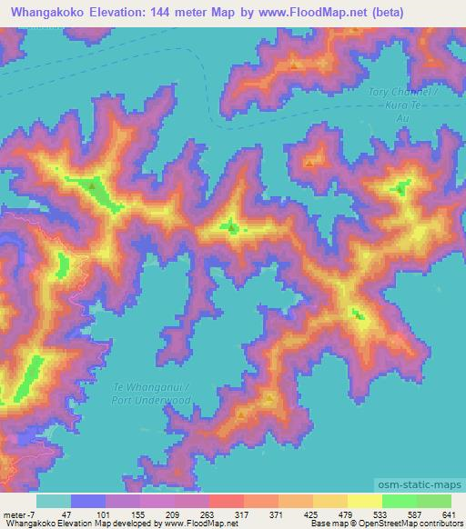 Whangakoko,New Zealand Elevation Map