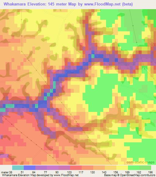 Whakamara,New Zealand Elevation Map