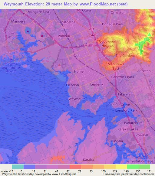 Weymouth,New Zealand Elevation Map