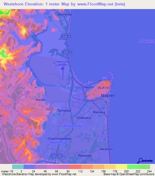 Westshore,New Zealand Elevation Map