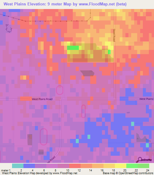 West Plains,New Zealand Elevation Map