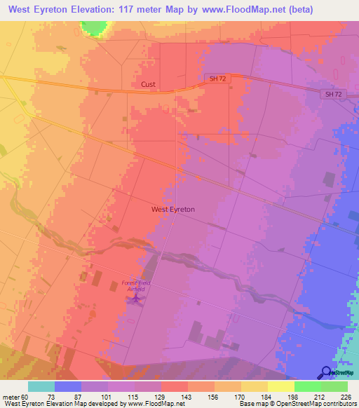 West Eyreton,New Zealand Elevation Map