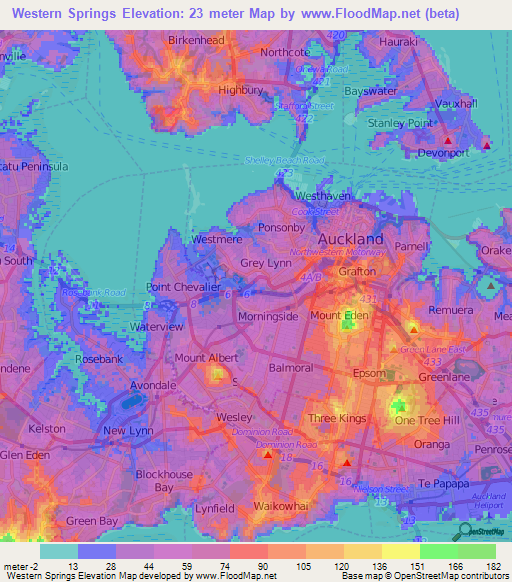 Western Springs,New Zealand Elevation Map