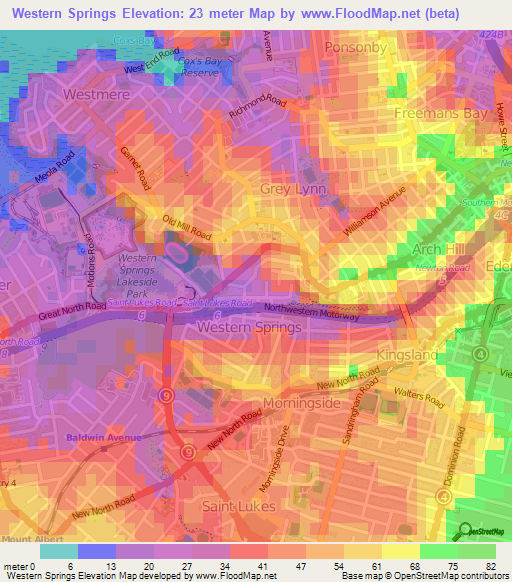 Western Springs,New Zealand Elevation Map