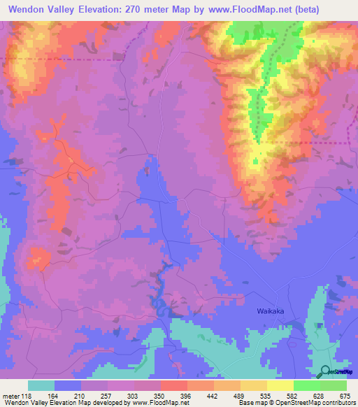 Wendon Valley,New Zealand Elevation Map