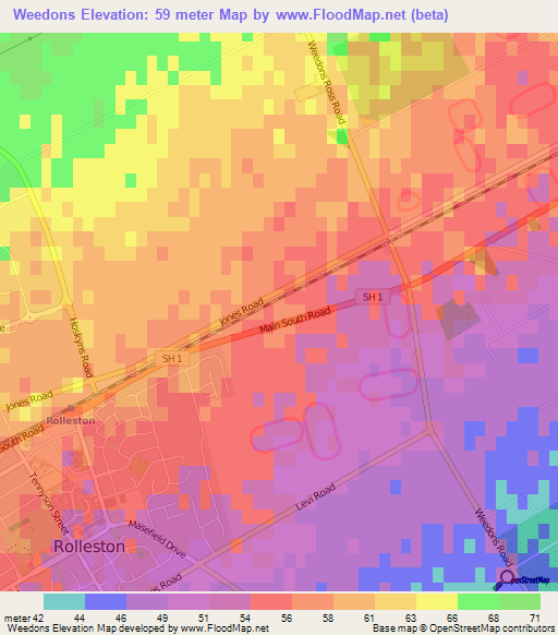 Weedons,New Zealand Elevation Map