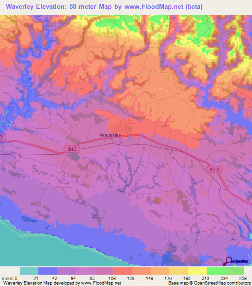 Waverley,New Zealand Elevation Map