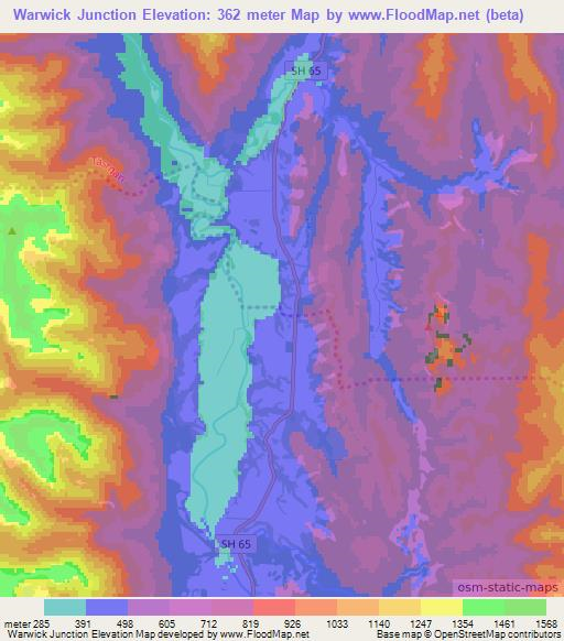 Warwick Junction,New Zealand Elevation Map