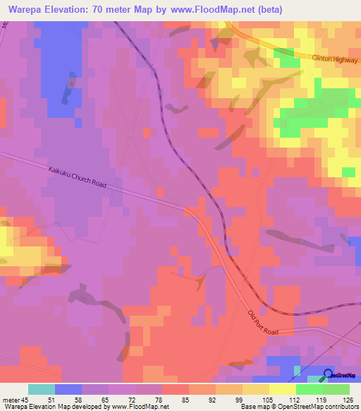 Warepa,New Zealand Elevation Map
