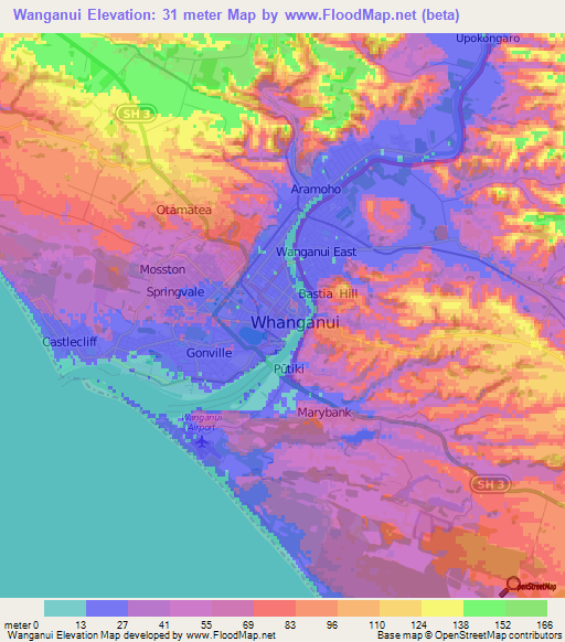 Wanganui,New Zealand Elevation Map
