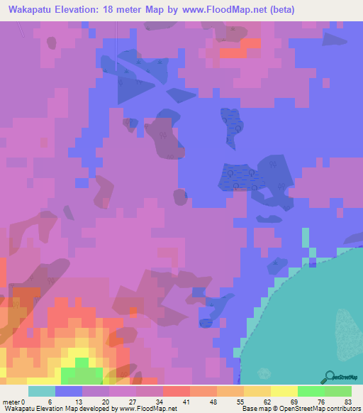 Wakapatu,New Zealand Elevation Map