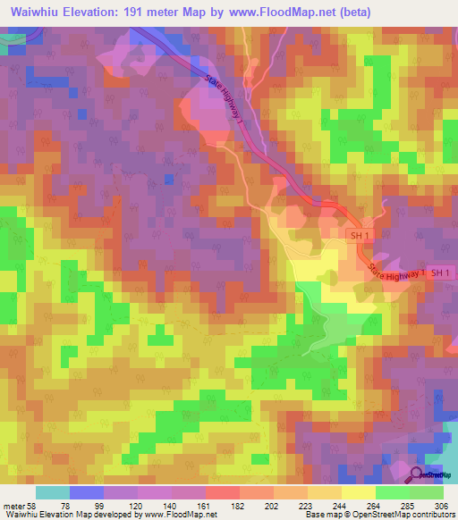 Waiwhiu,New Zealand Elevation Map