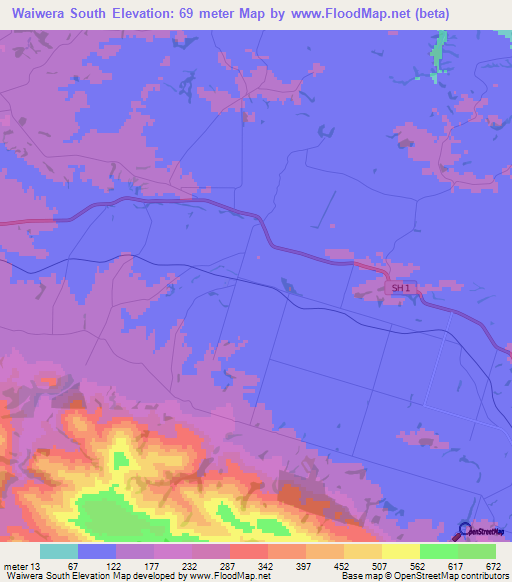 Waiwera South,New Zealand Elevation Map
