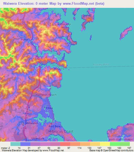 Waiwera,New Zealand Elevation Map