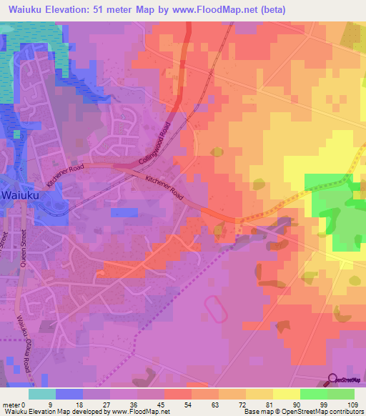 Waiuku,New Zealand Elevation Map