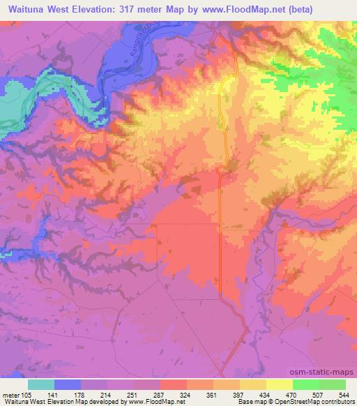 Waituna West,New Zealand Elevation Map