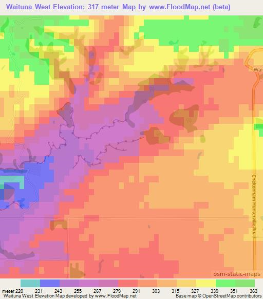 Waituna West,New Zealand Elevation Map
