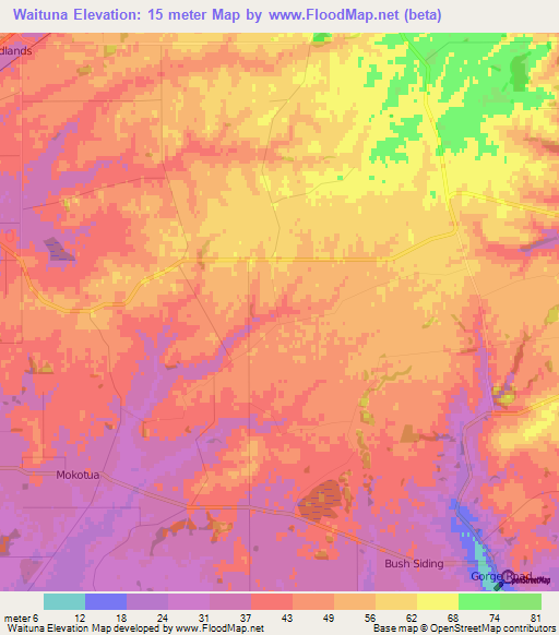 Waituna,New Zealand Elevation Map