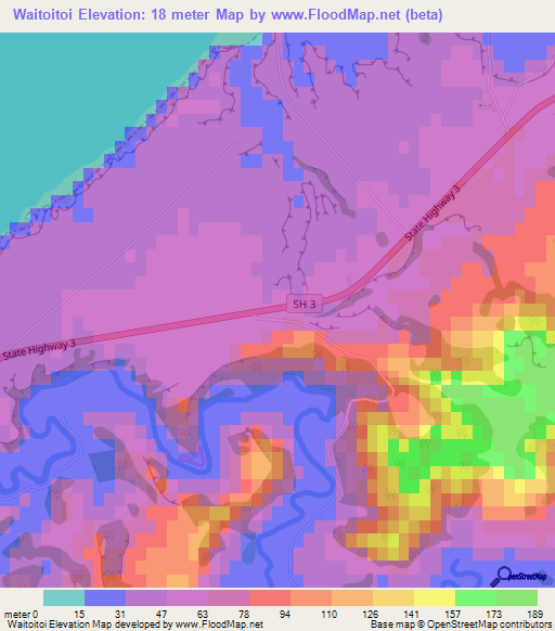 Waitoitoi,New Zealand Elevation Map